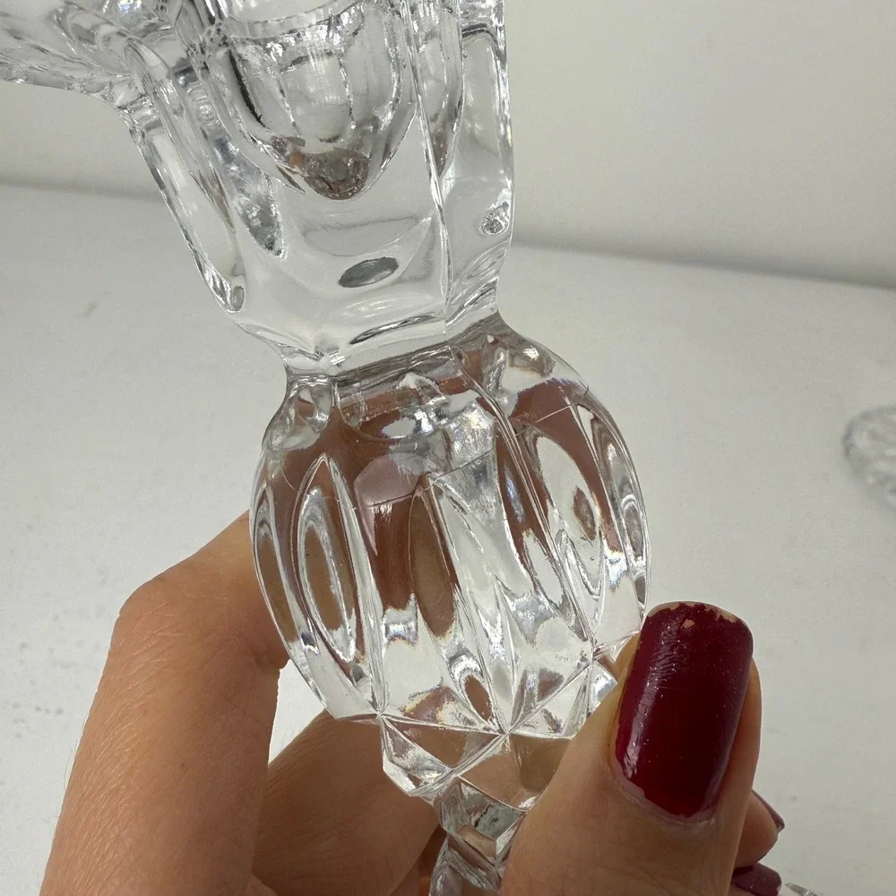 Candlestick Holders Clear Crystal Glass Set of 2‎ Elegant Faceted Design